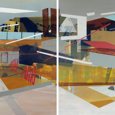 "Intervals of Proximity", acrylic on two panels, 2023, 72x48", $6000.  